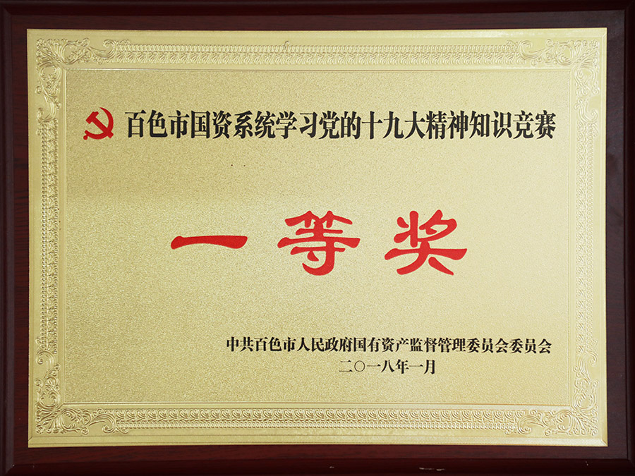 百色市國資系統學習黨的十九大精神知識競賽 一等獎